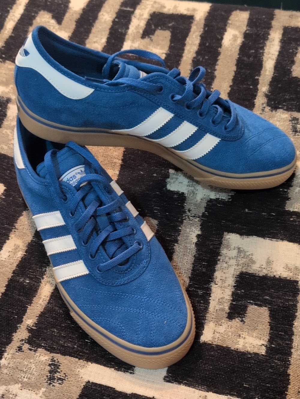 adidas Blue Suede Low-Profile Sneakers with White Stripes